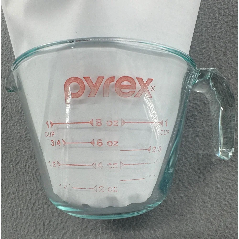 Pyrex Measuring Cup 1 Cup Clear Glass Red Lettering Metric Vtg Kitchen Baking